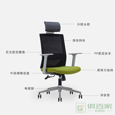 精一PP加纤维背架尼龙固定腰靠职员椅 办公主管椅
