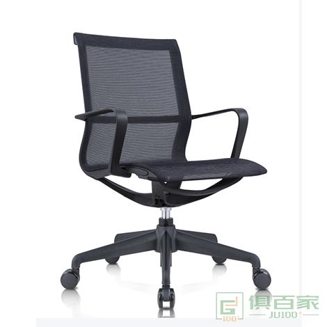 精一黑色PP椅身PP连体固定扶手电脑椅职员椅 办公椅