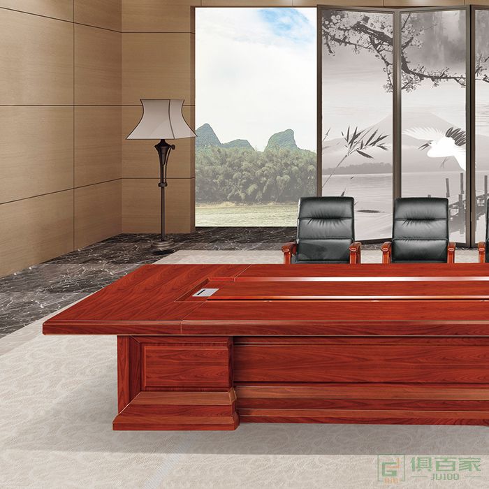 汉威思中式办公家具厂家贴实木木皮条形会议桌大型会议桌油漆会议桌