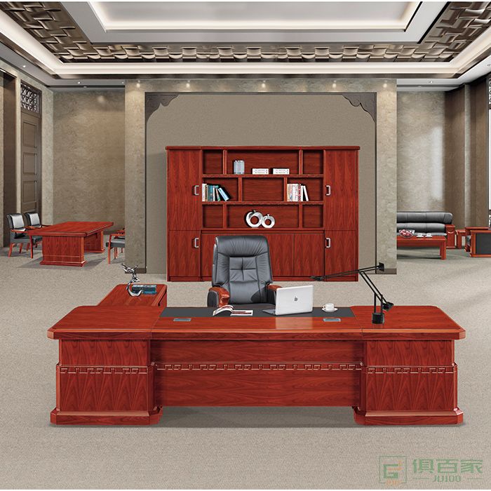 汉威思新中式时尚老板桌单人雕花加厚总裁桌办公室大班台办公家具