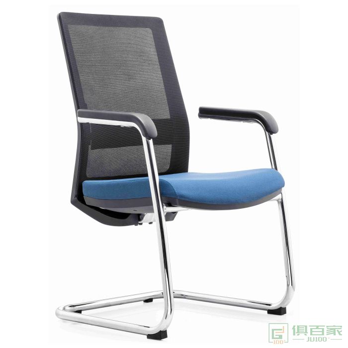 博耐简易办公椅电脑椅家用透气网布职员椅子靠背会议椅弓形脚椅