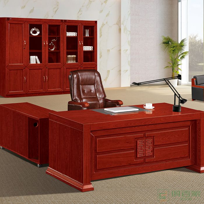 冠诚老板桌办公桌椅组合总裁桌高端大气经理桌实木皮油漆大班台