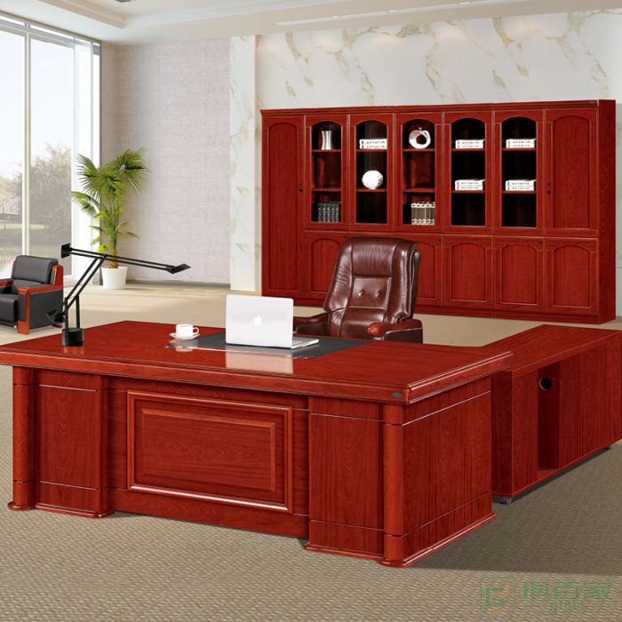 冠诚办公桌椅组合实木皮油漆老板桌中式大班台烤漆总裁桌经理桌电脑家具