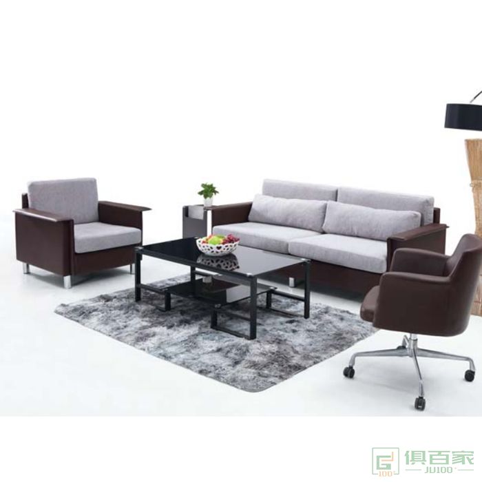 新越办公室沙发接待室简约现代套装商务会客意式极简真皮沙发