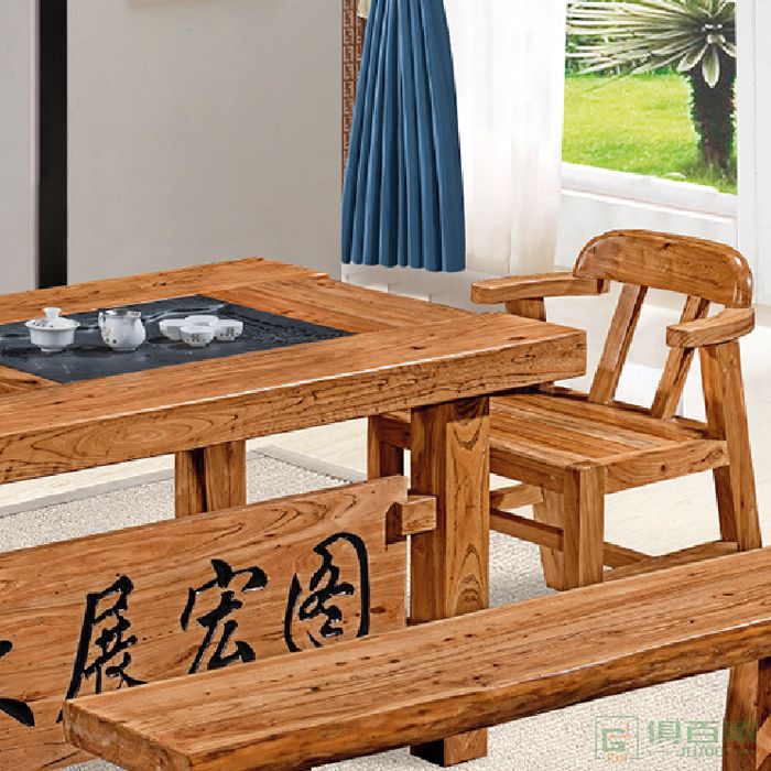 翔品家具大展宏图中式实木茶台烧水壶一体桌椅组合
