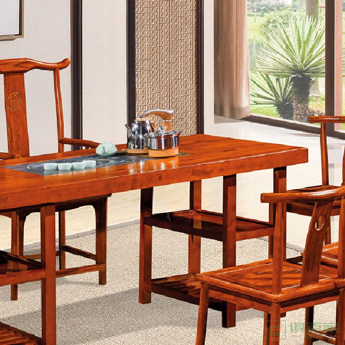 翔品家具直边大板茶桌椅组合实木茶桌子茶具套装一体办公室商用茶几家用功夫小茶台