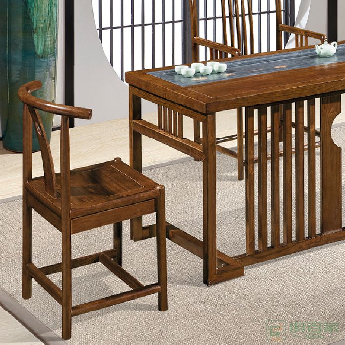  翔品家具1.6米新款新中式大板功夫茶台桌椅组合全实木原木桌子简约