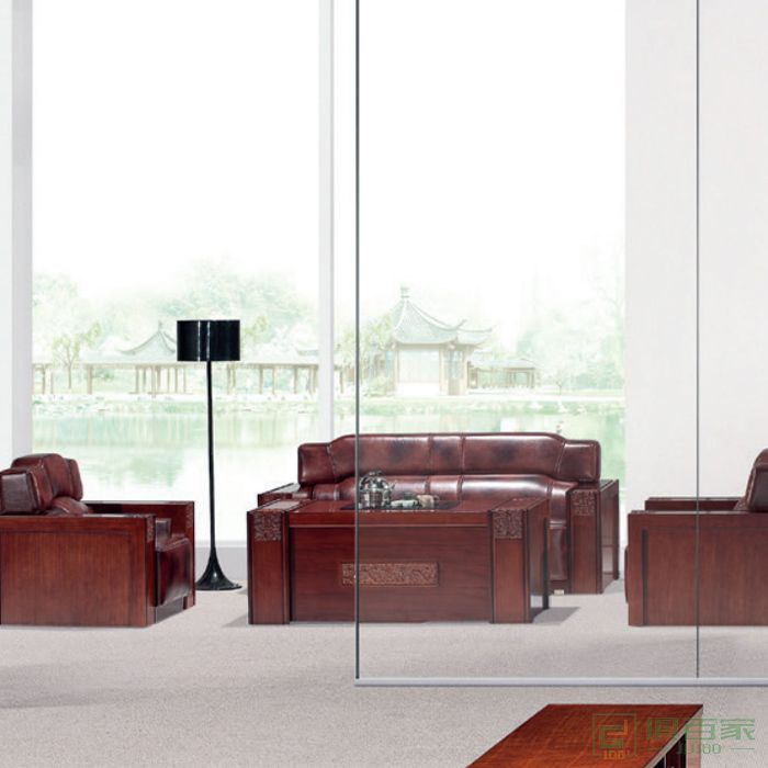  东业家具螭鸣系列办公室皮沙发简约现代新中式会客商务