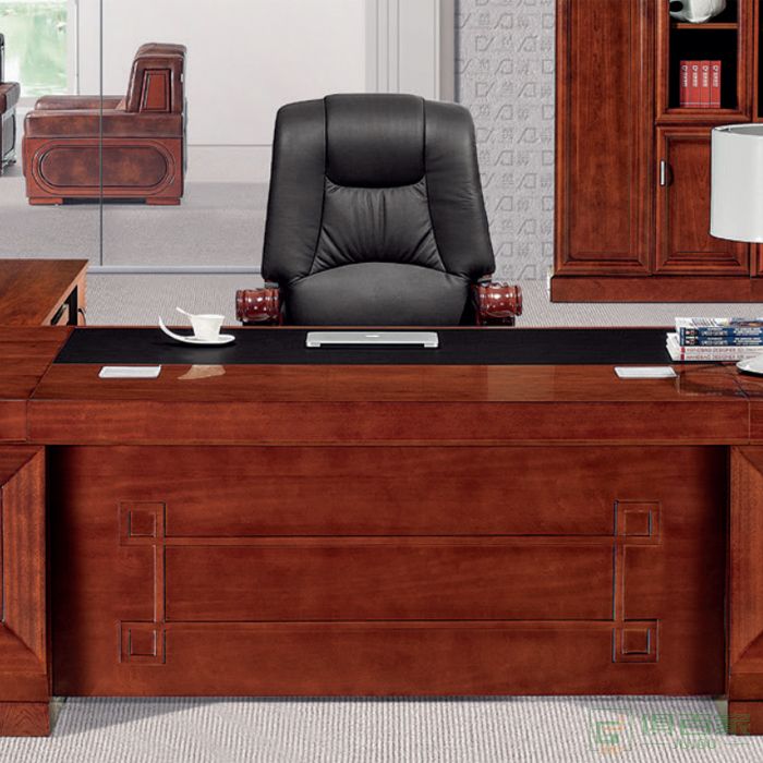 东业家具传统系列老板桌总裁桌实木皮大班台新中式办公桌