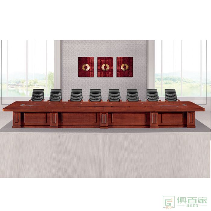 东业家具传统系列会议桌中式办公桌条形长桌油漆开会桌子