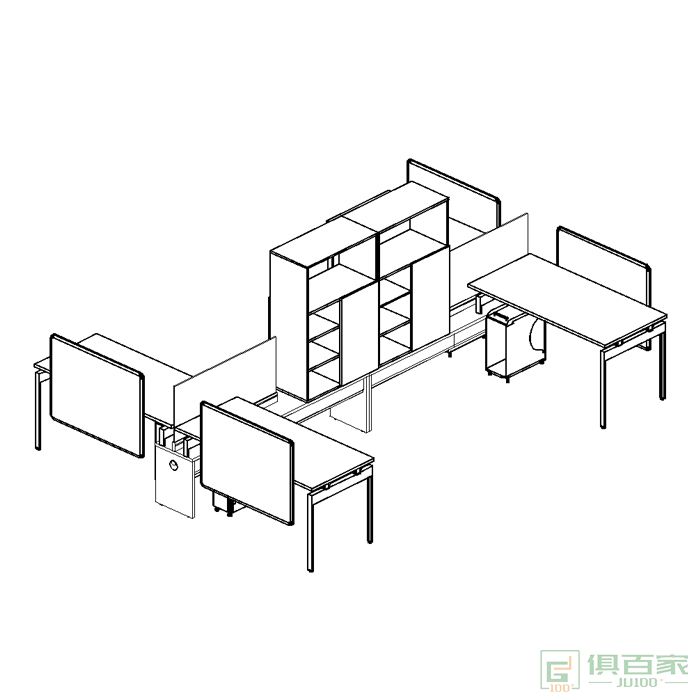 亿尚家具沃克斯系列职员桌办公桌四人位员工位桌卡座简约现代