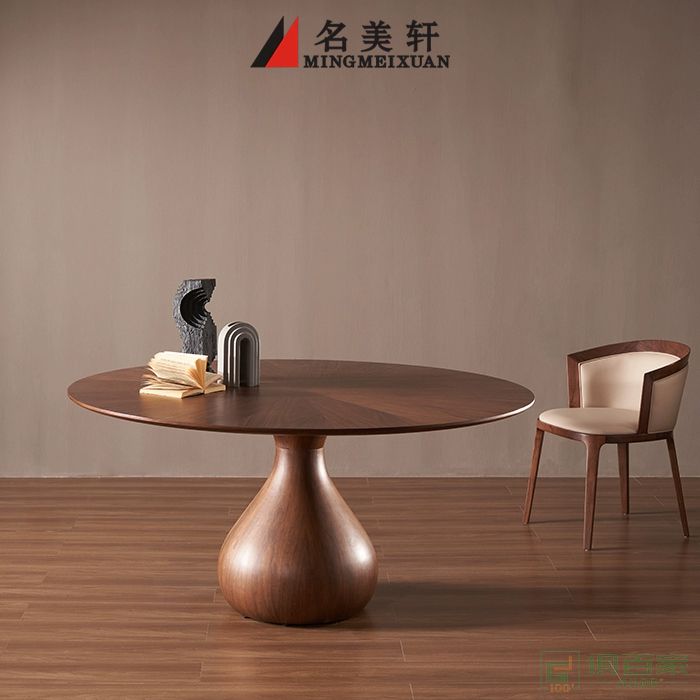 名美轩餐桌系列意式极简实木圆餐桌 北欧实木餐台 设计师水滴拼花餐桌