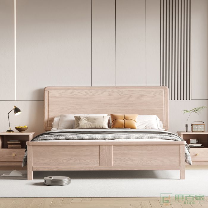 华冠家具双人床卧室系列现代简约白蜡木全实木床高箱双人床大床