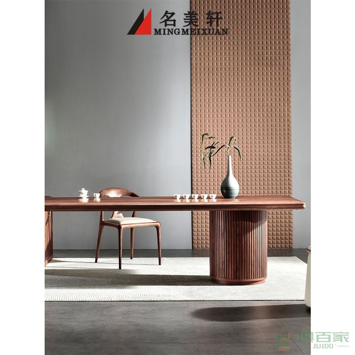 名美轩家具茶台系列新中式实木大富贵茶台茶水柜圆凳