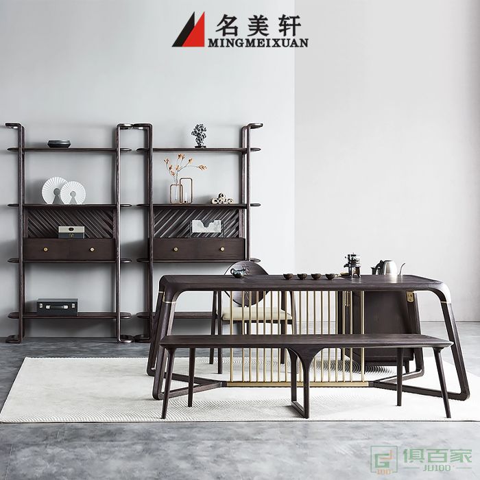 名美轩家具茶台系列新中式实木长椅书房茶室