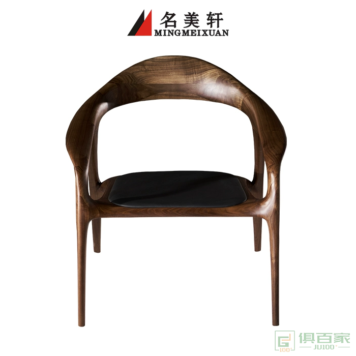 名美轩家具书桌椅系列北美黑胡桃木休闲椅书桌椅 现代单人沙发 别墅真皮实木沙发椅