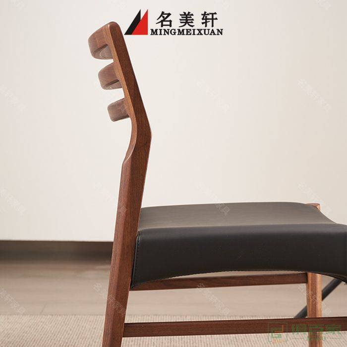 名美轩餐椅系列意式极简北美黑胡桃木餐椅 北欧靠背书桌椅 家用实木餐椅