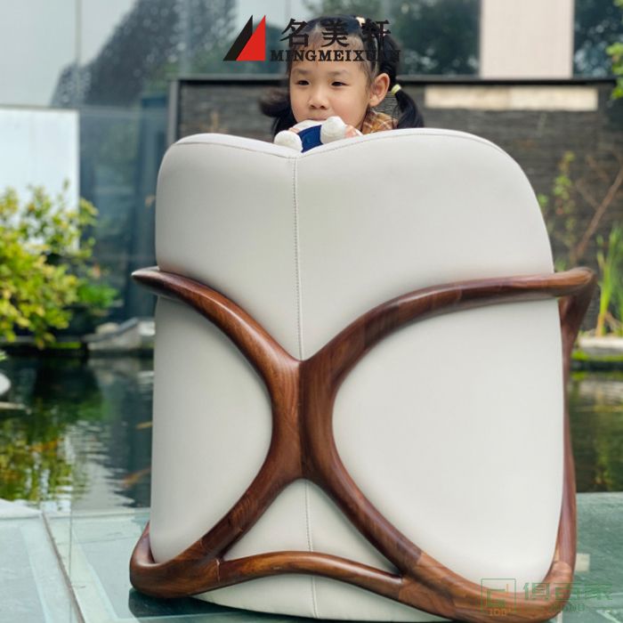 名美轩家具书桌椅系列北欧实木单人椅书桌椅拥抱椅休闲厅阳台真皮新中式大板