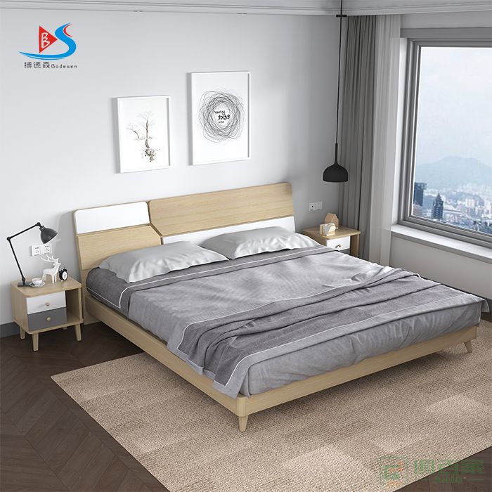 华冠家具双人床卧室床系列床头柜双人床现代简约组合