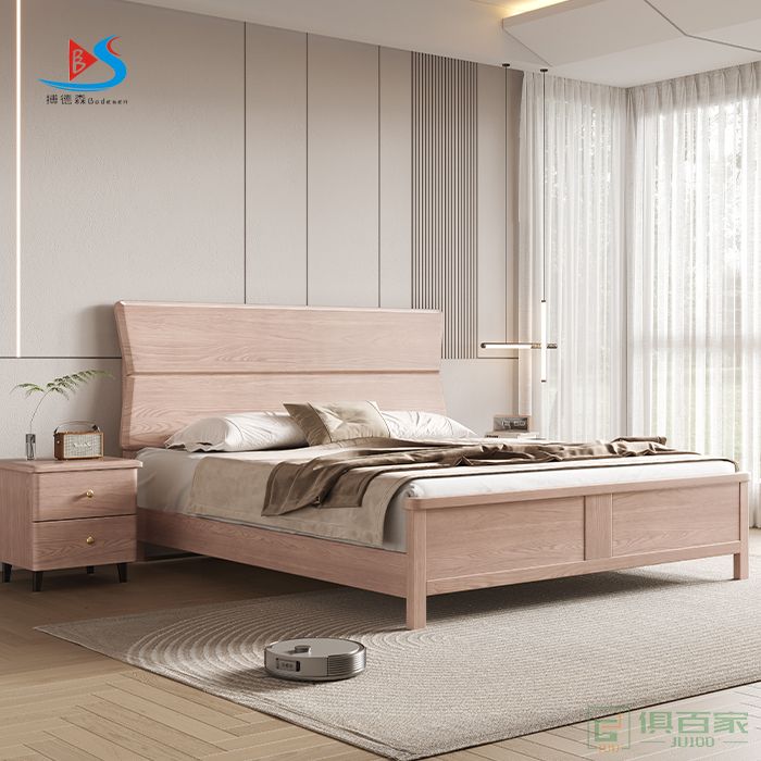 华冠家具双人床系列现代简约白蜡木小户型省空间高箱储物双人床大床