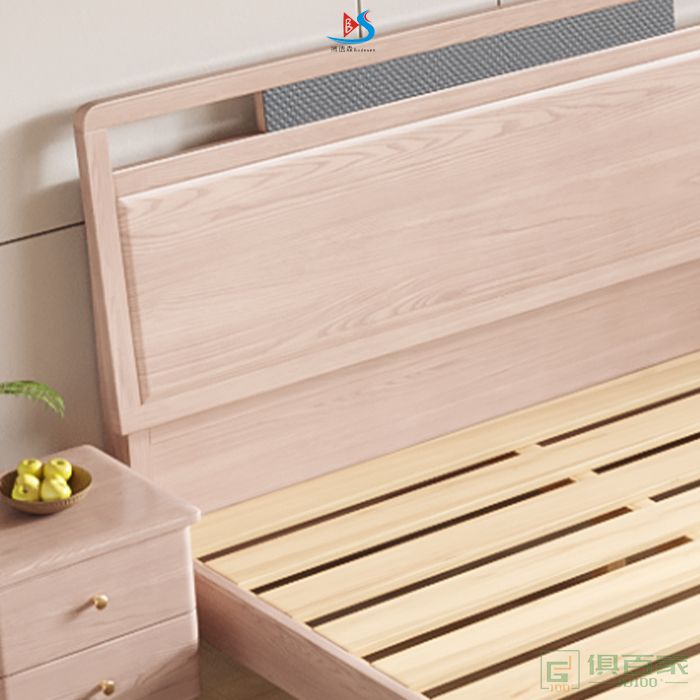  华冠家具双人床系列现代简约白蜡木小户型省空间高箱储物双人床大床