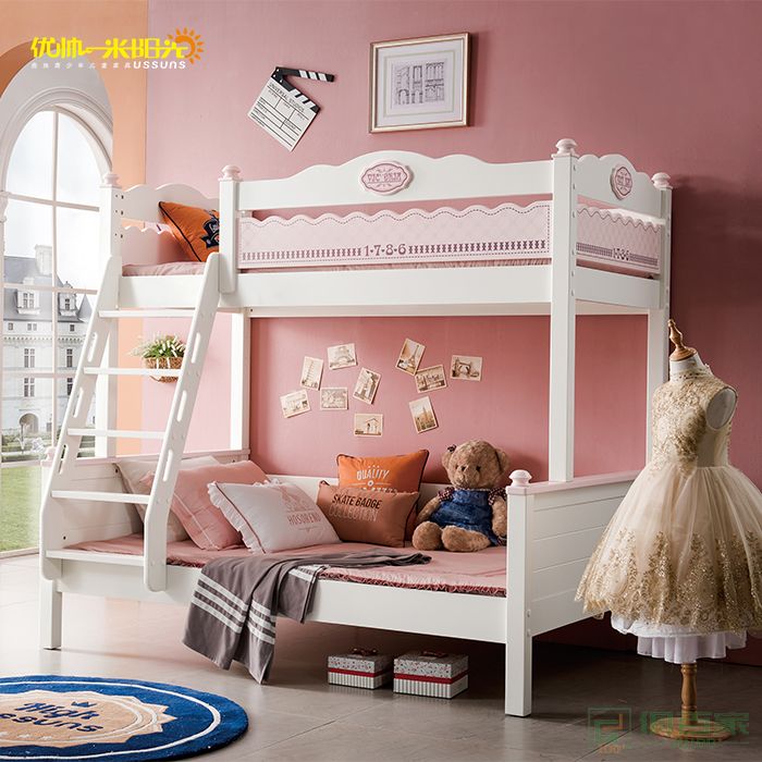 优帅一米阳光家具儿童床套房系列双层床全实木子母床多功能儿童上下铺木床儿童床