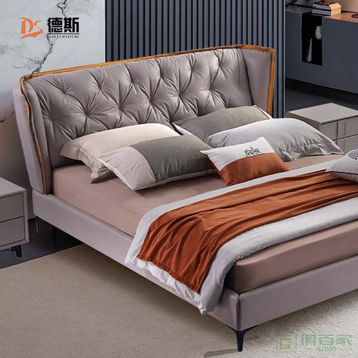 德斯家具双人床系列意式科技布简约小户型双人床大床