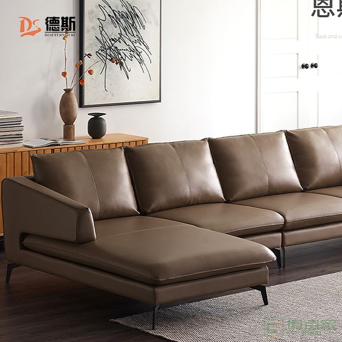  德斯家具住宅沙发系列意式极简设计仿真皮（3+1+贵）转角沙发