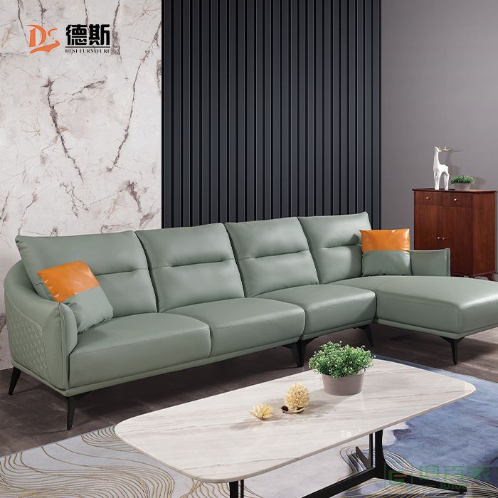  德斯家具住宅沙发系列意式极简设计仿真皮转角沙发