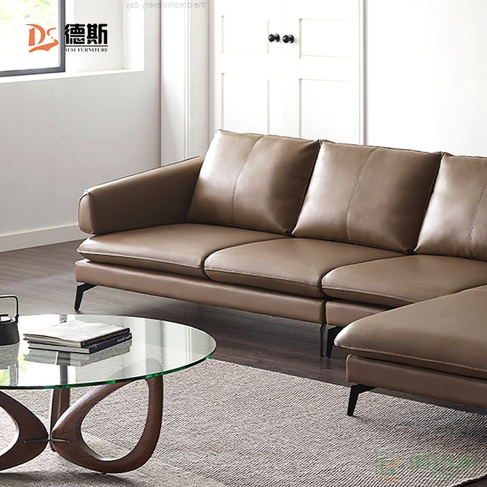  德斯家具住宅沙发系列意式极简设计仿真皮（3+1+贵）转角沙发