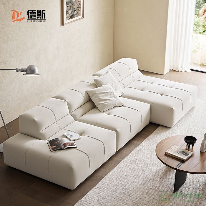 德斯家具住宅沙发系列意式极简设计绒布转角沙发