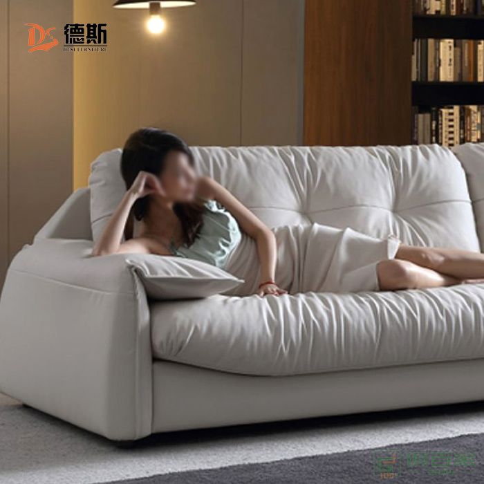 德斯家具住宅沙发系列意式极简设计仿真皮四位沙发