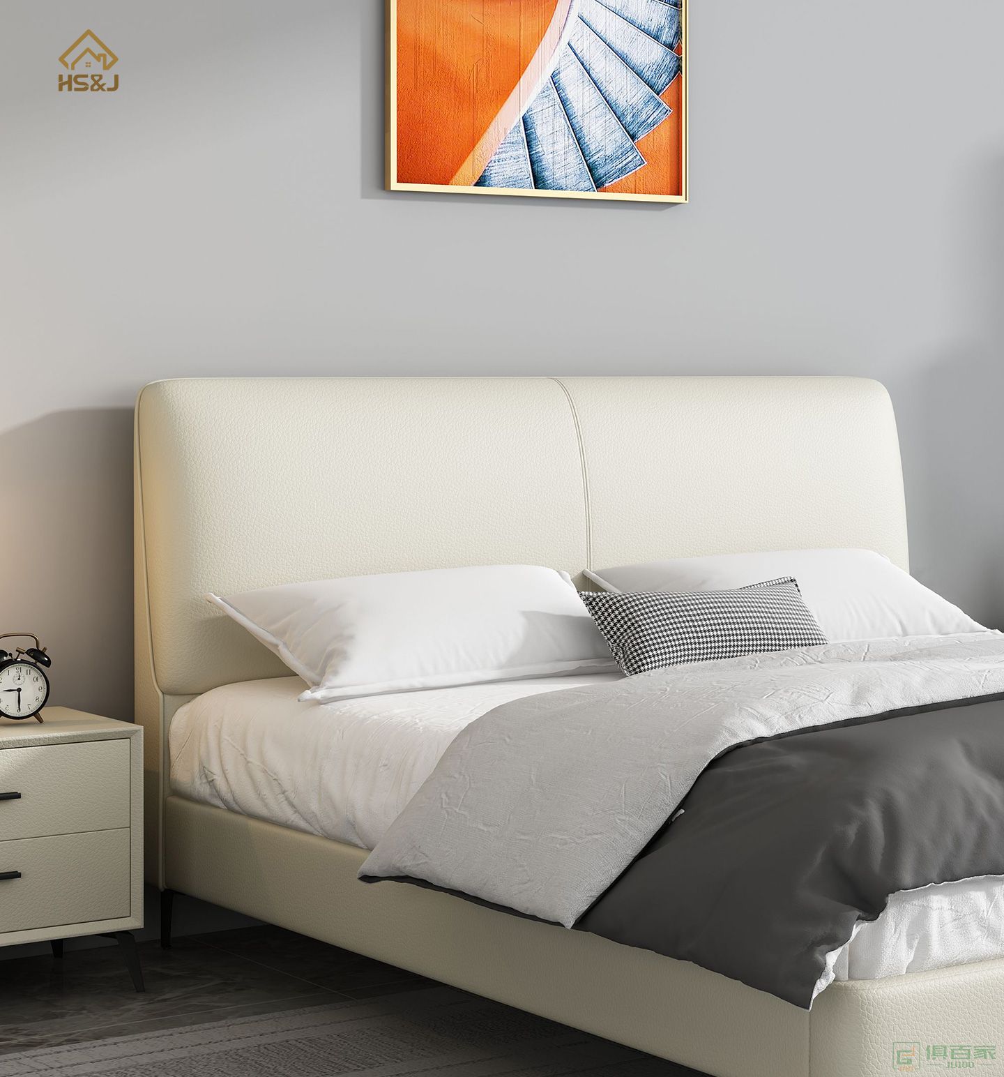 华松居家具双人床系列科技布高密度海绵靠包床现代简约轻奢双人床