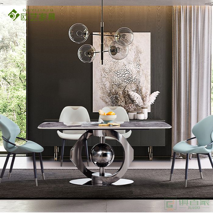 欧艺家具餐桌系列微晶石餐桌条形桌现代简约轻奢餐桌