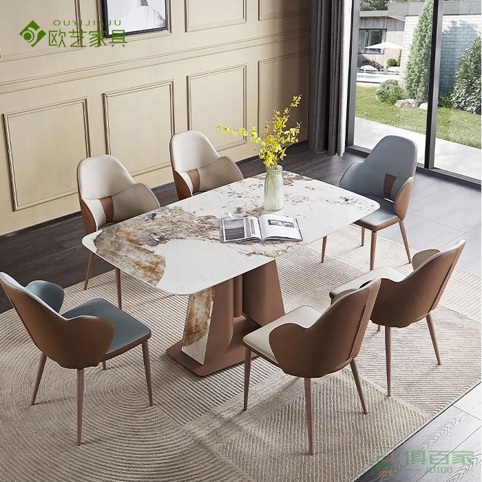 欧艺家具餐桌系列岩板餐桌条形桌现代简约轻奢餐桌