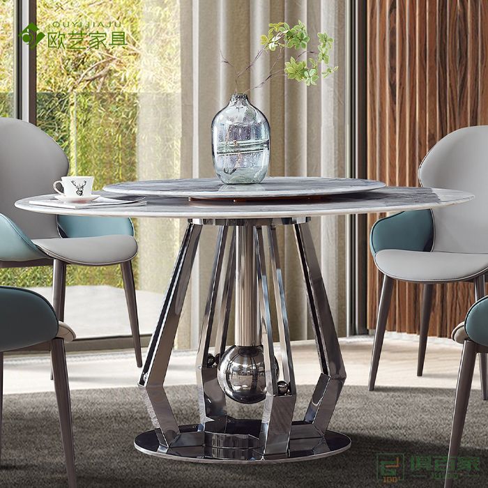 欧艺家具餐桌系列微晶石餐桌圆形桌现代简约轻奢餐桌