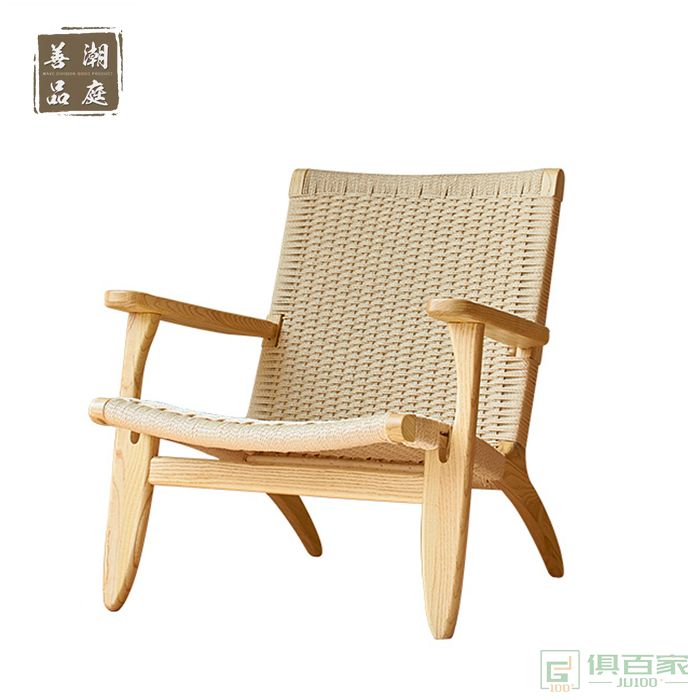 潮庭善品家具餐椅休闲椅系列简约舒适餐椅编绳扶手椅