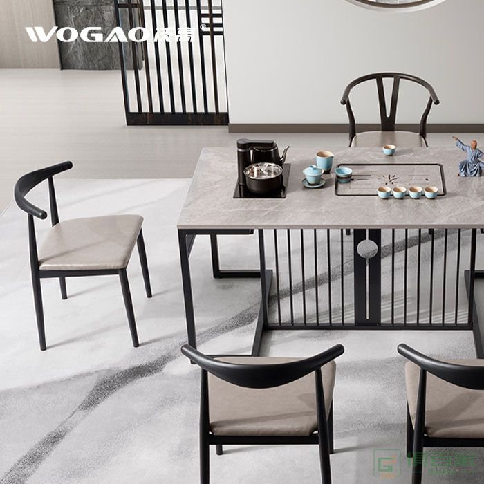  沃高家具茶台系列轻奢简约一体式岩板茶桌椅茶台组合