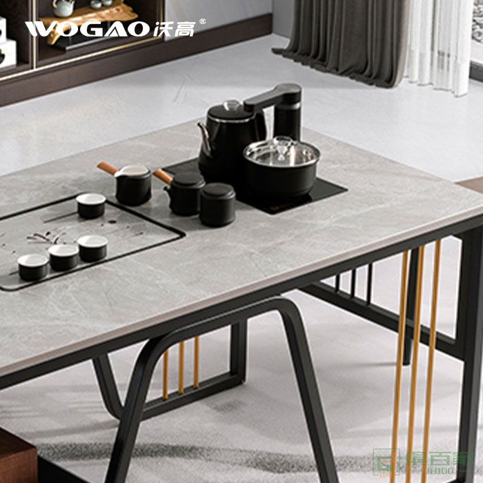 沃高家具茶台系列轻奢简约一体式岩板茶桌椅茶台组合