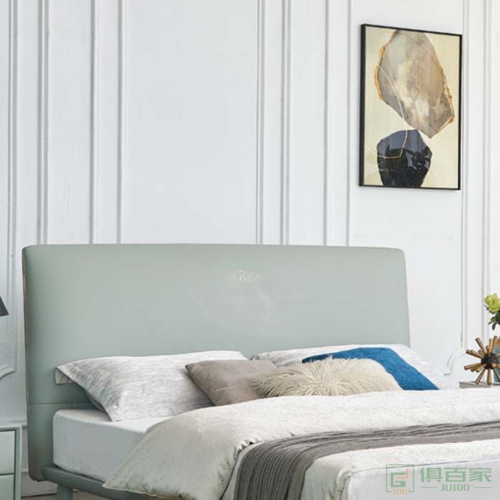 礼乐家具贝莱斯顿双人床卧室系列意式小清新真皮进口西伯利亚松木双人床