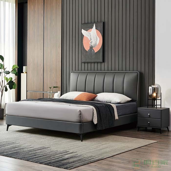 礼乐家具贝莱斯顿双人床卧室系列意式黑色简约进口西伯利亚松木双人床