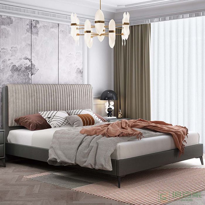 法轩尼（皇琛）家具床系列磨砂绒布式床头柜双人床