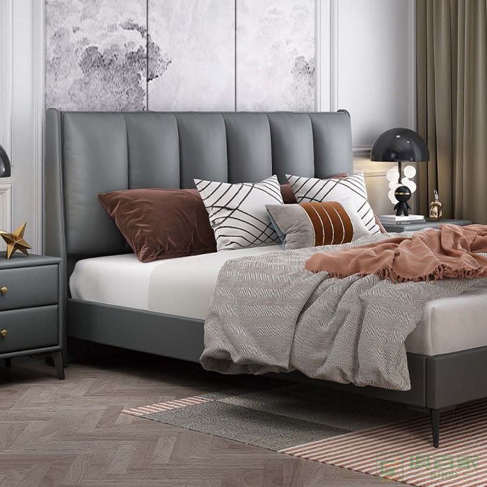 法轩尼（皇琛）家具床系列生态真皮意式床头柜双人床