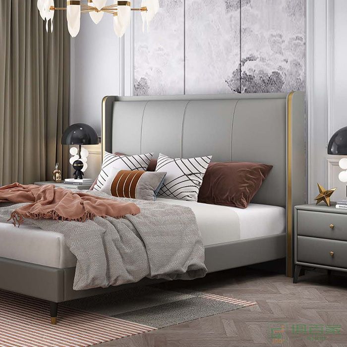 法轩尼（皇琛）家具床系列生态真皮意式床头柜双人床