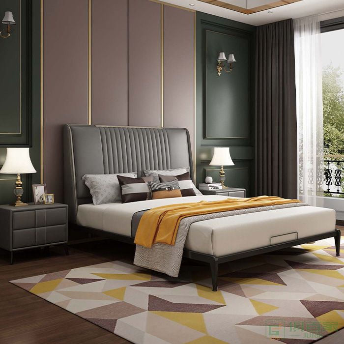 法轩尼（皇琛）家具床系列超细纤维皮革床头柜双人床
