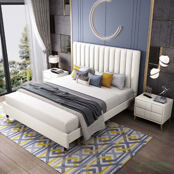 法轩尼（皇琛）家具床系列有机硅皮革床头柜双人床