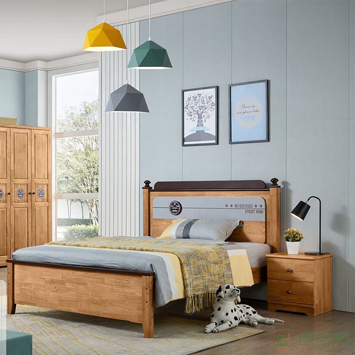 自由城堡家具儿童床系列橡胶木全实木儿童床子母床书桌椅床头柜床垫三门衣柜