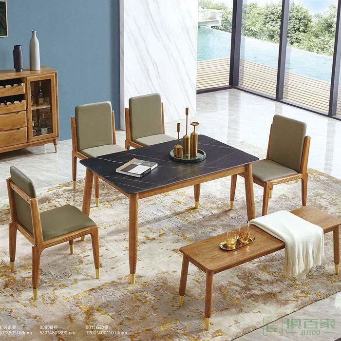 睿裕居条形餐桌椅系列现代简约轻奢白蜡木餐桌椅条形餐桌