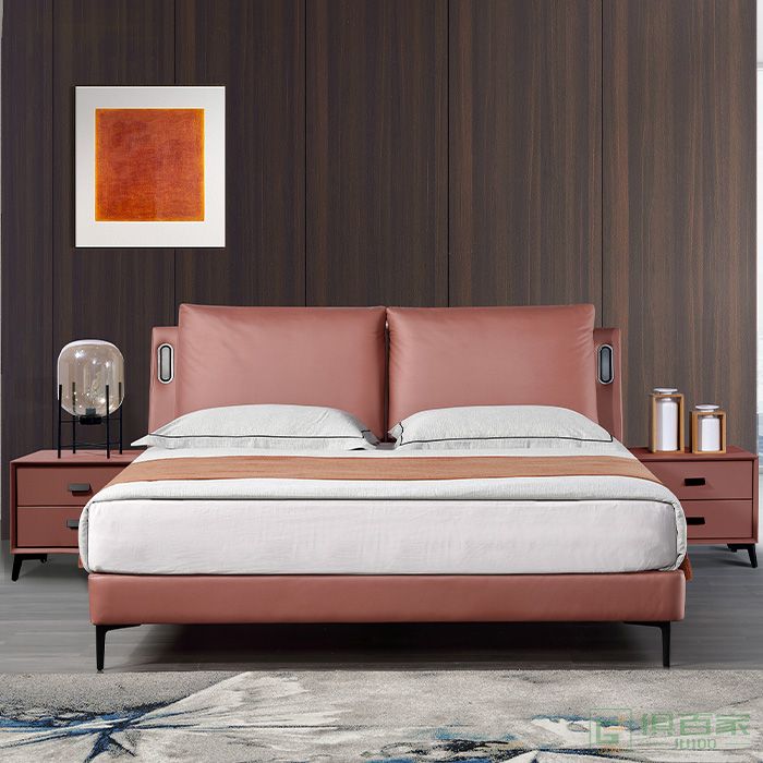 澳亿佳家具床系列高回弹海绵感带应灯高端科技布床头柜双人床