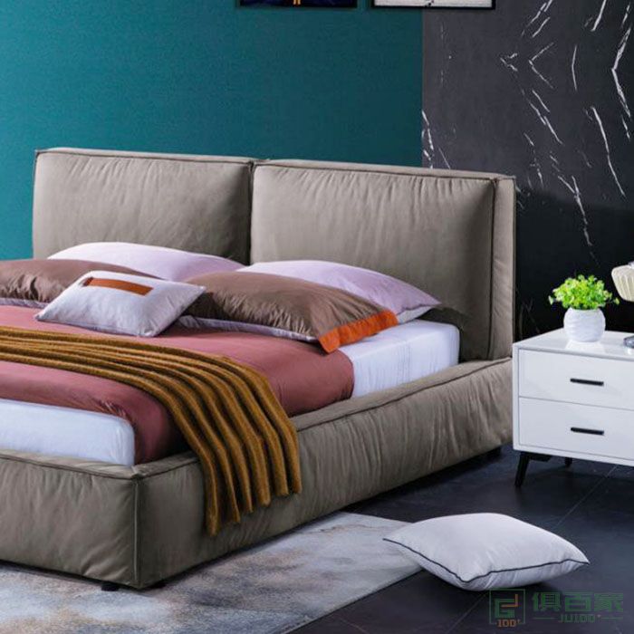 知慕家具床系列海豚绒双人床床头柜床垫